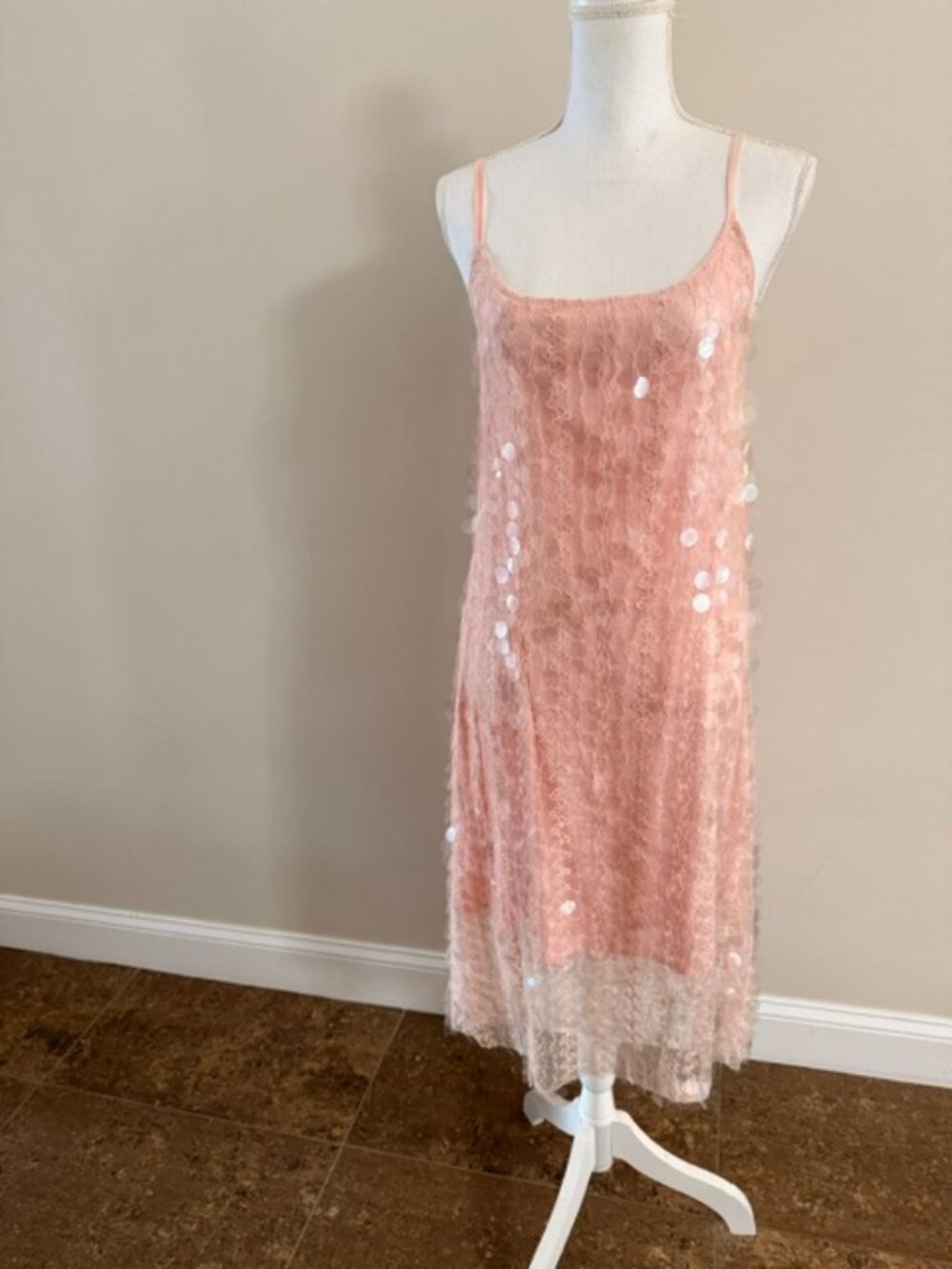 Avantlook Pink Lace Sequin Midi Dress Size M